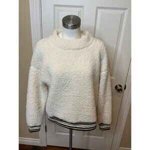 Nanette LePore White Sherpa Fleece Fuzzy Sweatshirt, Size Medium